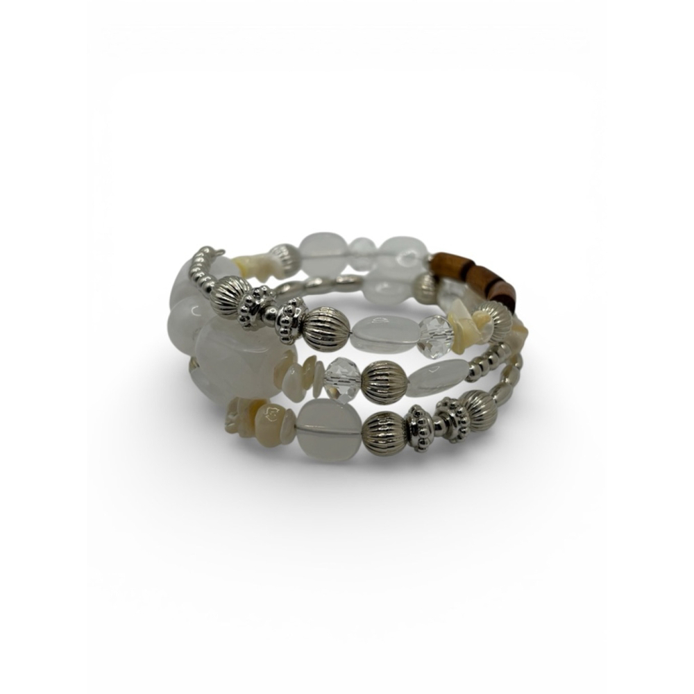 White & Silver Beaded Coil Bracelet NWOT